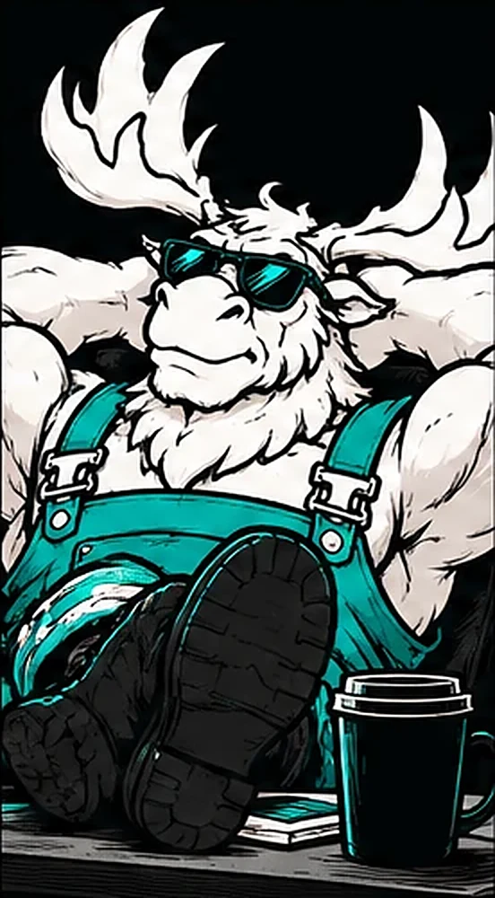 MOOZ with feet on the desk and sunglasses on